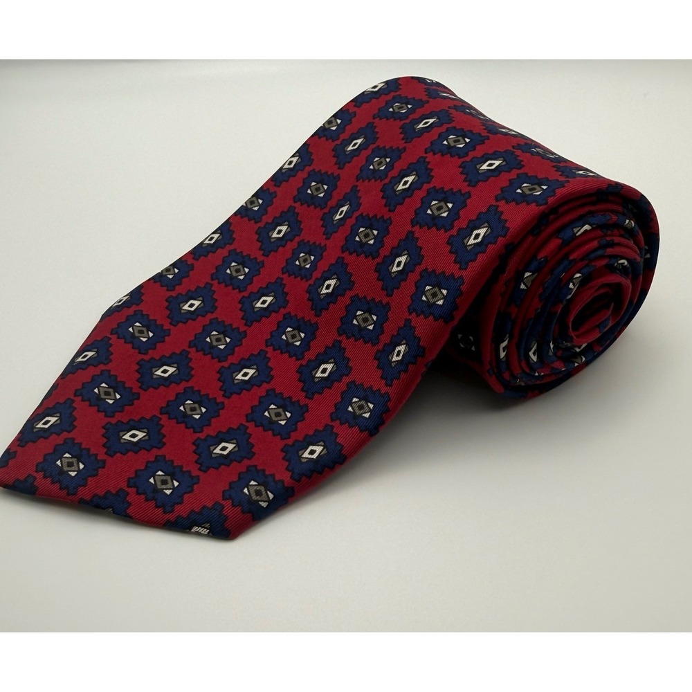 Robert Talbott Culwell & Son Red Blue Geometric Diamond Silk Tie Mens-2474